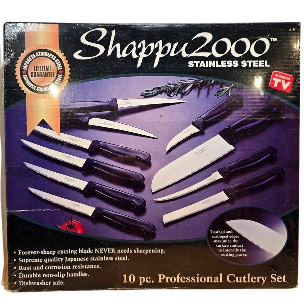 Shappu 2000 10pc Professional‎ Cutlery Set Stainless Steel Sealed Vtg 1998 New